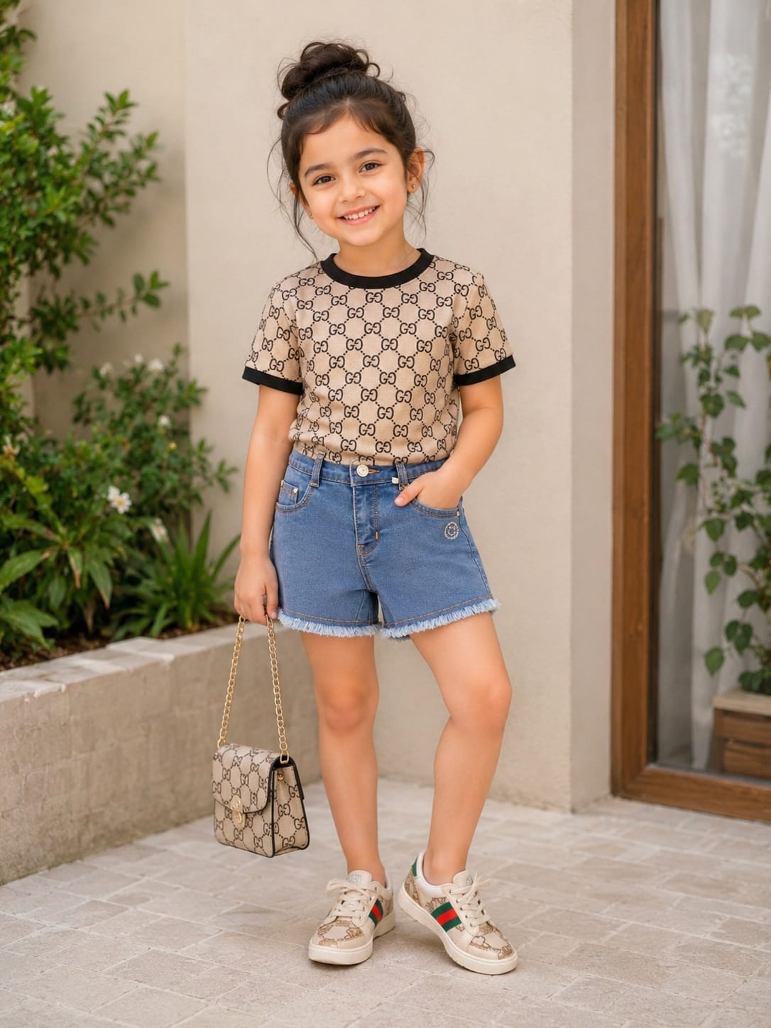 Girls' Trendy Frayed Medium-Wash Denim Shorts