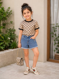 Girls' Trendy Frayed Medium-Wash Denim Shorts