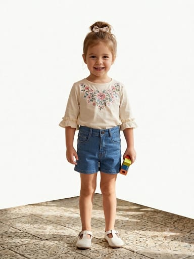 Girls' Classic Mid-Wash Denim Shorts