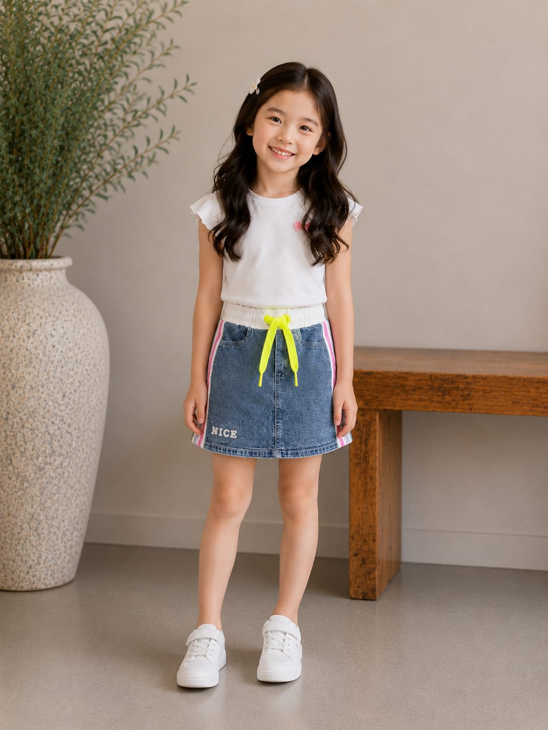 Girls' Sporty Denim Skirt (Skort Style)