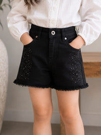 Girls' Embellished Black Denim Shorts