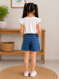 Girls' Daisy Embroidered Patterned Denim Shorts