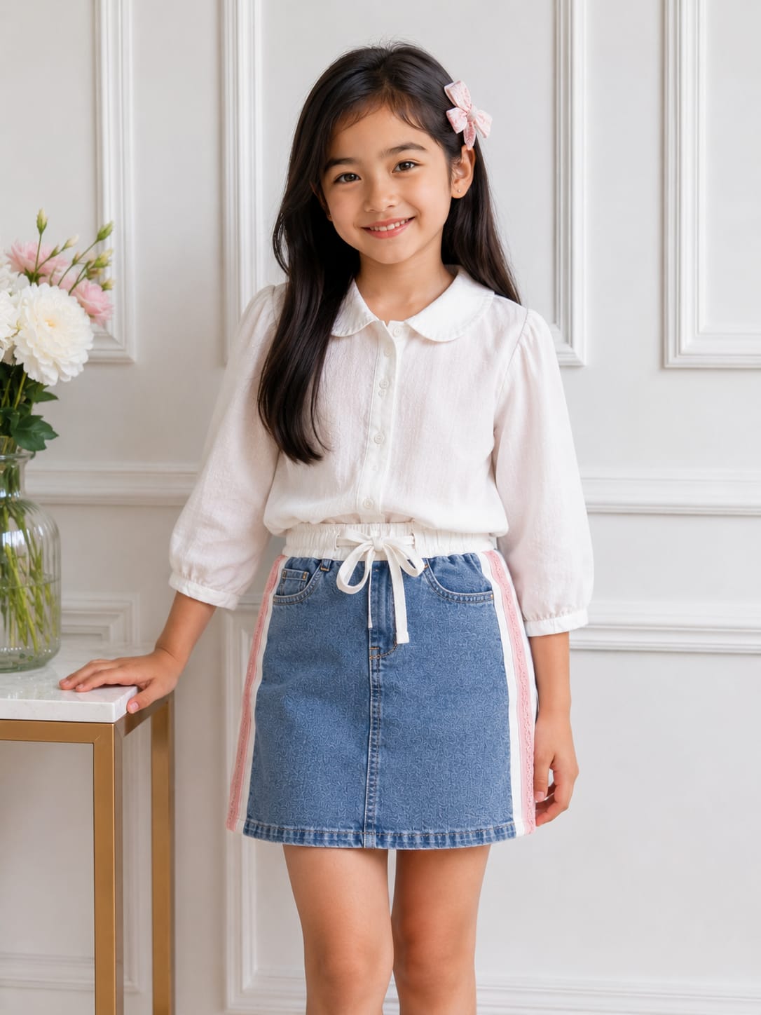 Girls' Paperbag Waist Denim Skort Shorts
