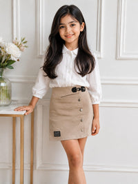 Girls' Tailored Utility Denim Skort Shorts – Beige