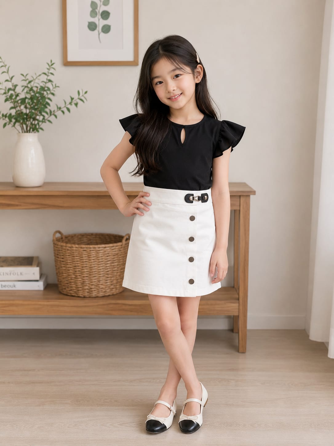 Girls' Tailored Utility Denim Skort Shorts – Crisp White