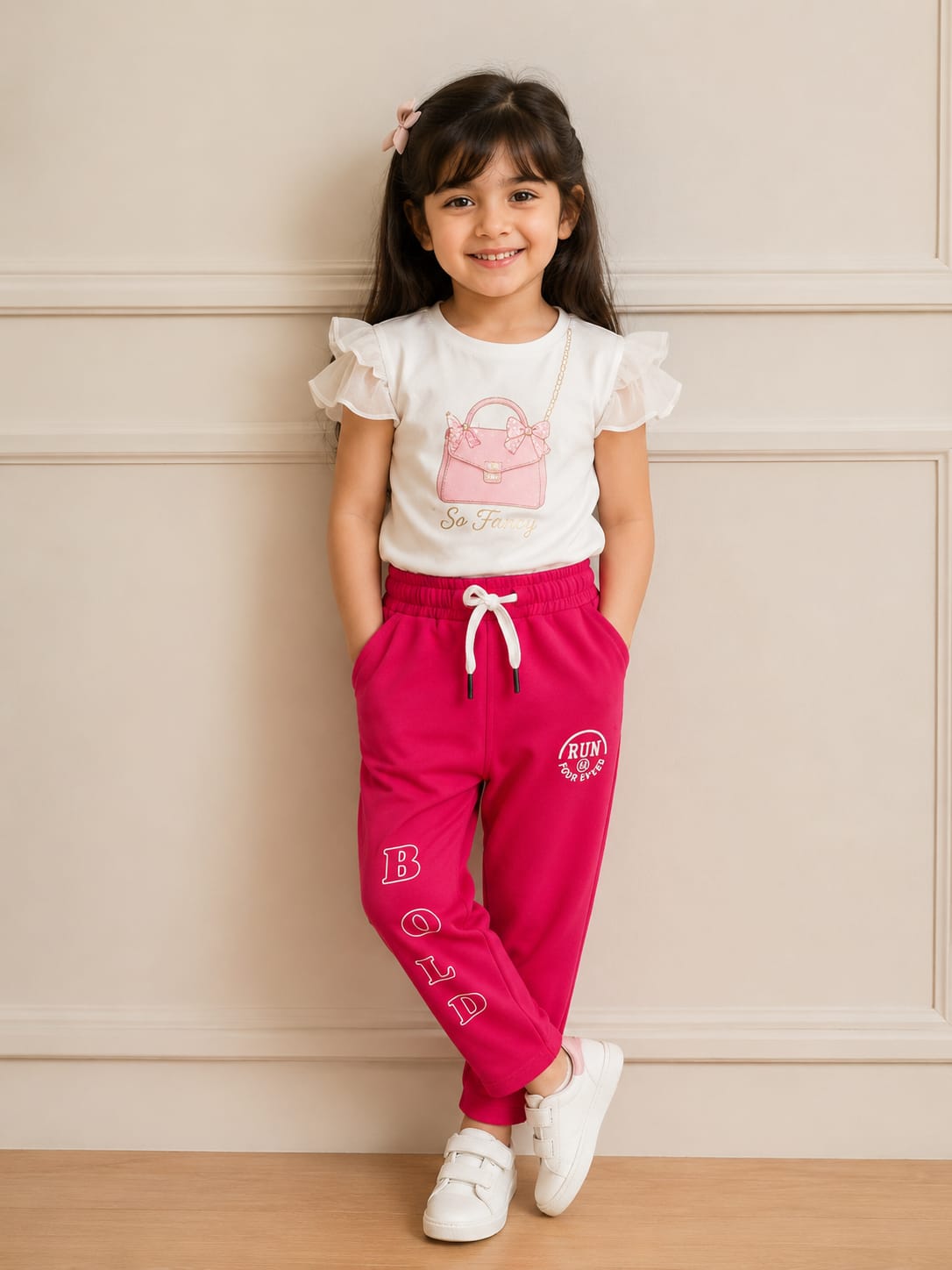 Girls' "Bold" Graphic Fleece Jogger Trackpants – Hot Pink