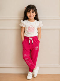 Girls' "Bold" Graphic Fleece Jogger Trackpants – Hot Pink