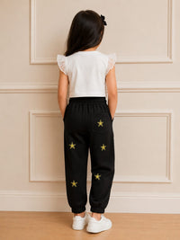 Girls' Star-Print Fleece Jogger Trackpants – Classic Black