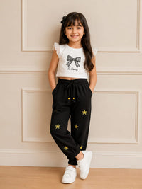 Girls' Star-Print Fleece Jogger Trackpants – Classic Black