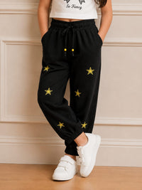 Girls' Star-Print Fleece Jogger Trackpants – Classic Black