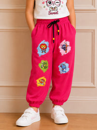 Girls' Cartoon Friends Graphic Fleece Jogger Trackpants – Hot Pink