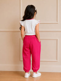 Girls' Cartoon Friends Graphic Fleece Jogger Trackpants – Hot Pink