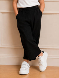 Girls' Premium Wide-Leg Ribbed Knit Trousers – Classic Black