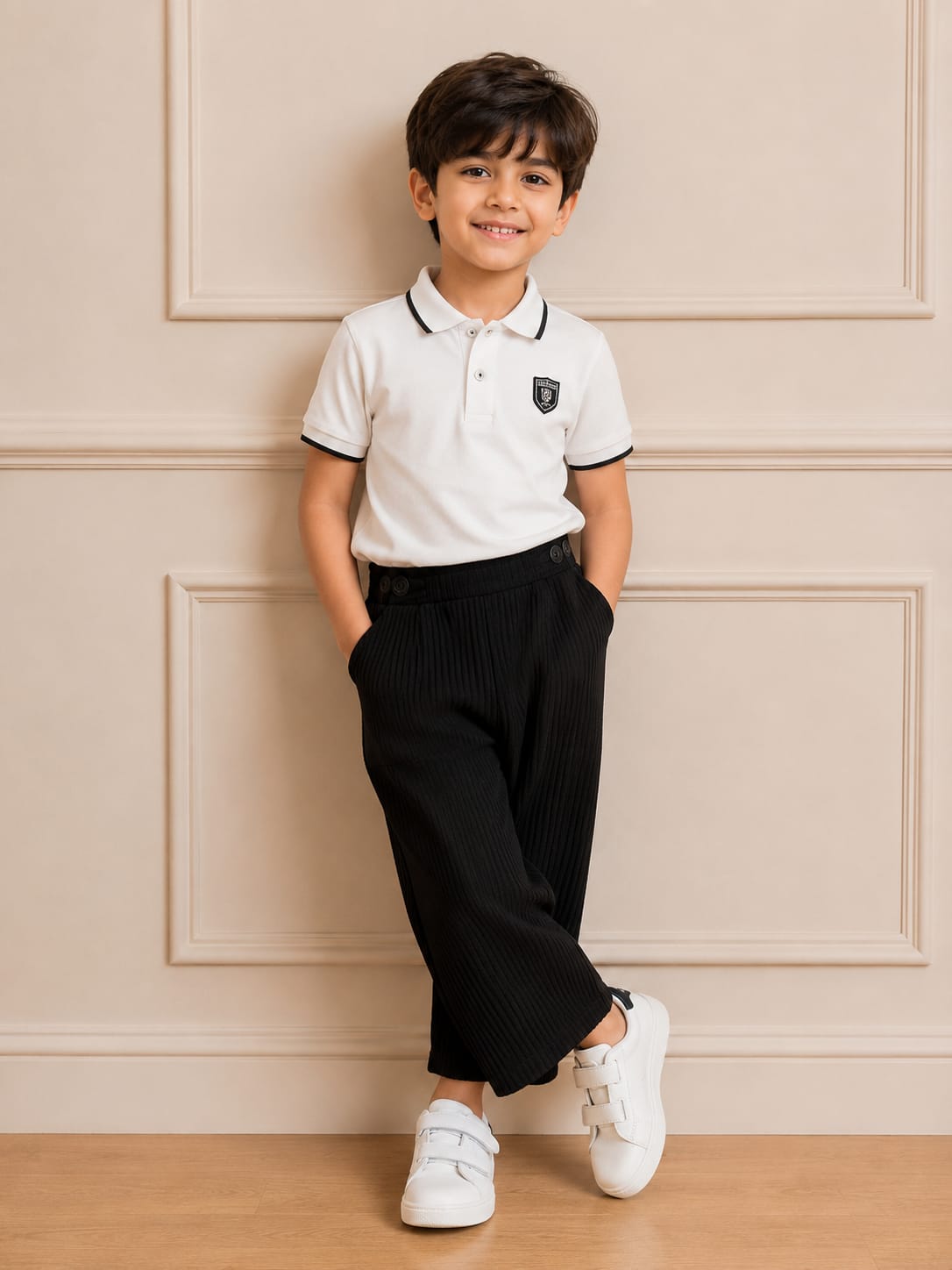 Girls' Premium Wide-Leg Ribbed Knit Trousers – Classic Black