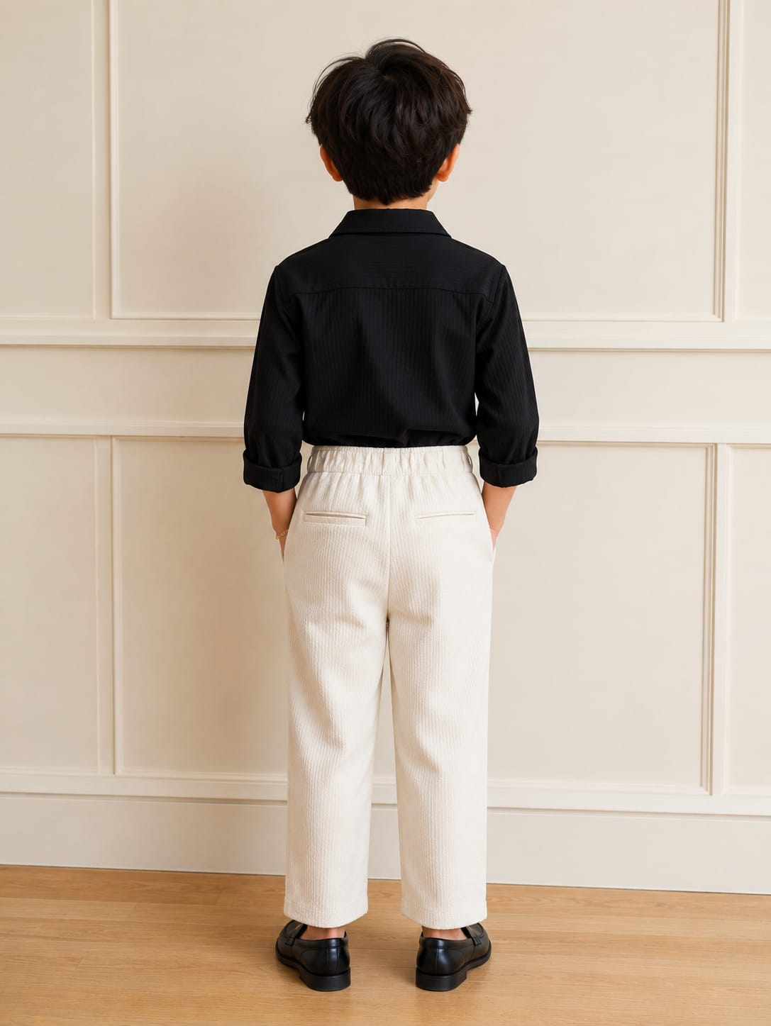 Boys' Premium Pleated Corduroy-Knit Trousers – Off-White