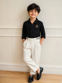 Boys' Premium Pleated Corduroy-Knit Trousers – Off-White