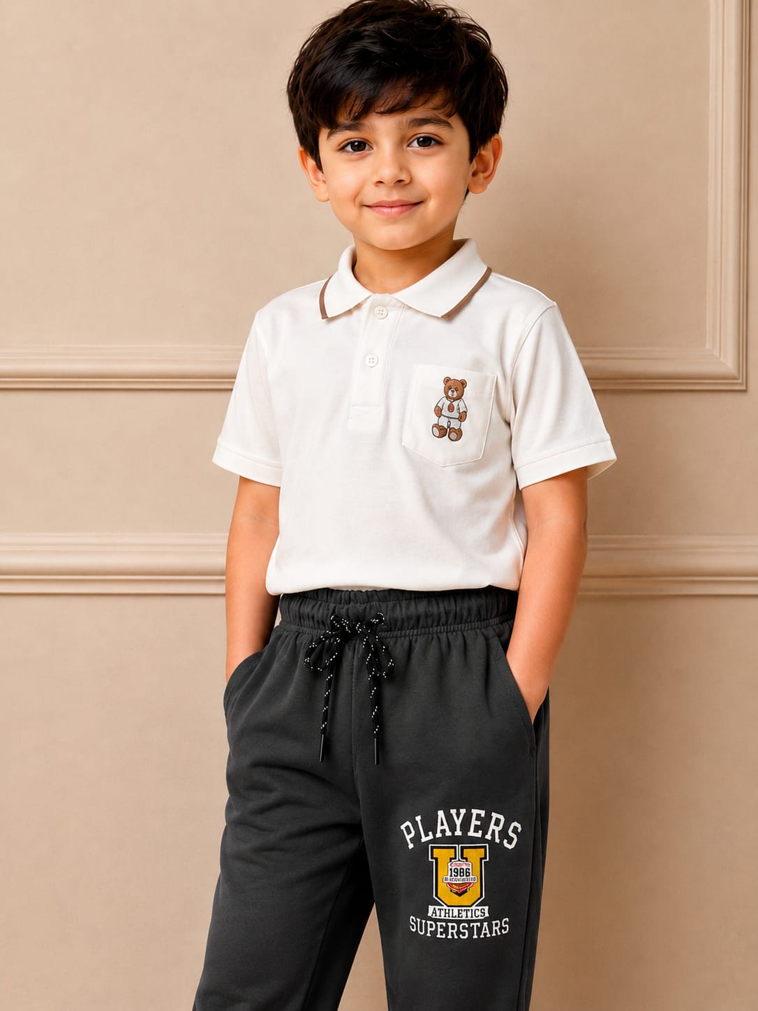 Boys' Varsity "Players" Graphic Fleece Joggers – Charcoal Grey