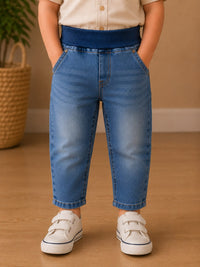 Kids' Comfort-Fit Mid-Wash Jeans with Elasticated Waistband