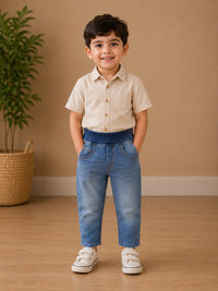 Kids' Comfort-Fit Mid-Wash Jeans with Elasticated Waistband