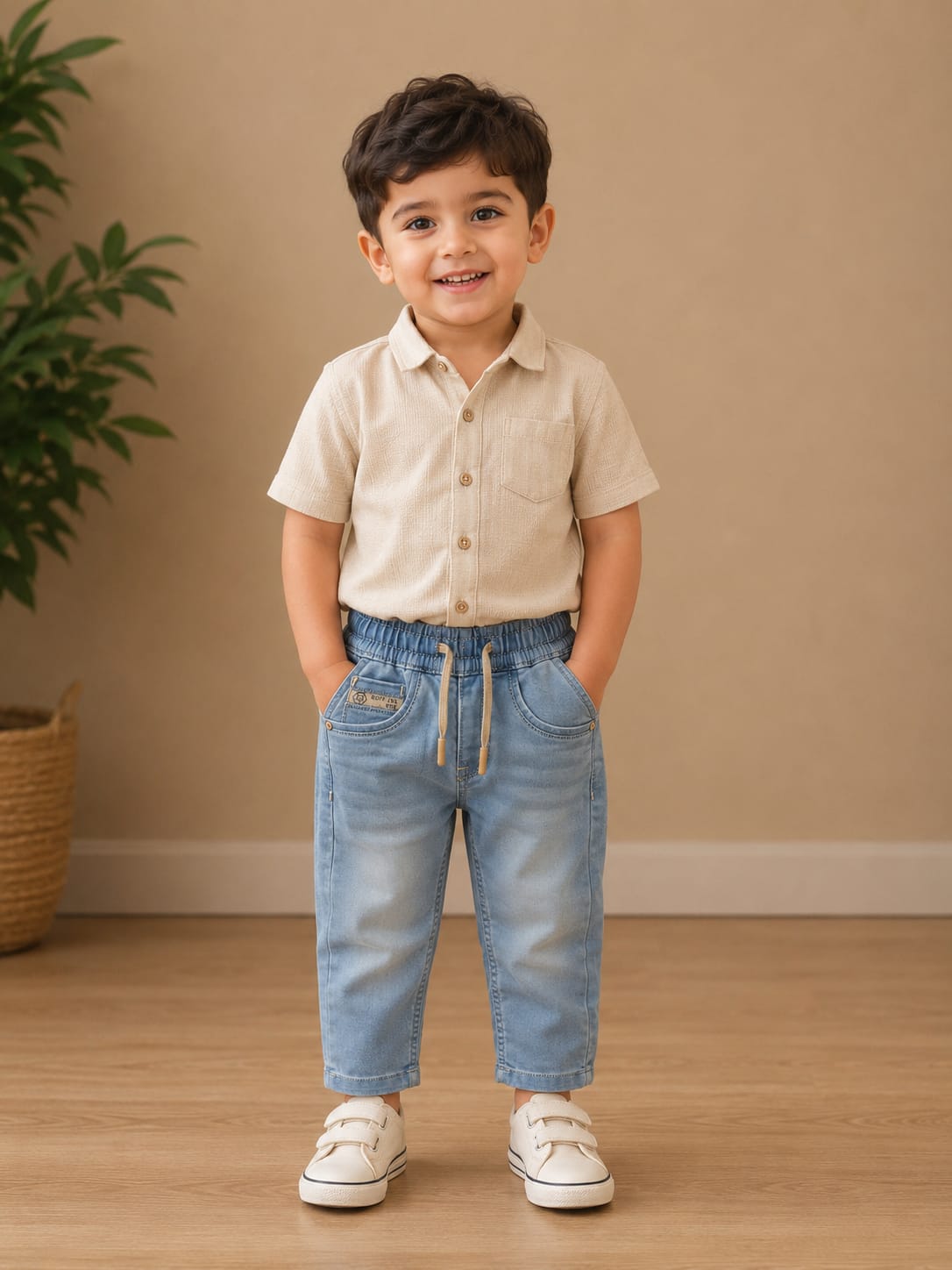 Kids' Light-Wash Jogger Jeans with Drawstring Waistband