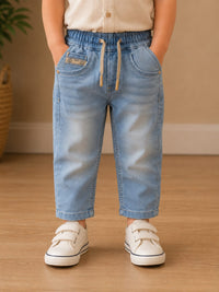 Kids' Light-Wash Jogger Jeans with Drawstring Waistband