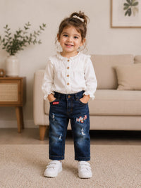 Boys Premium Distressed Indigo Jeans with Airplane Patch Accent