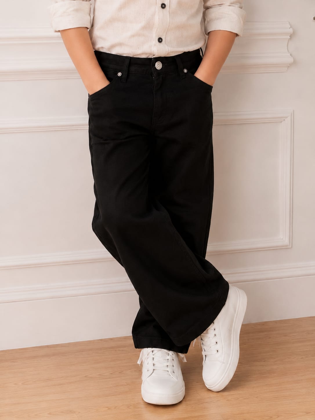 Boys Premium Jet Black Wide-Leg Relaxed Denim Jeans