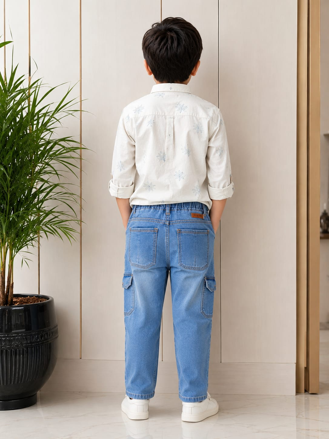 Boys' Navy Button-Down & Cargo Denim Ensemble