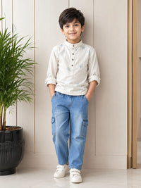 Boys' Navy Button-Down & Cargo Denim Ensemble