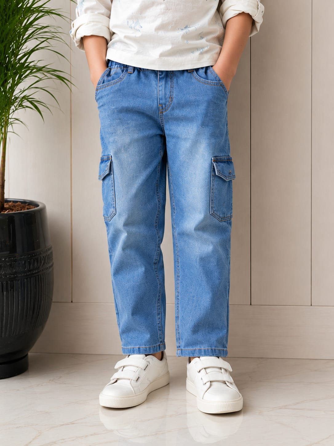 Boys' Navy Button-Down & Cargo Denim Ensemble