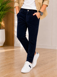 Boys Premium Navy Blue Slim Fit Velvet-Texture Jeans