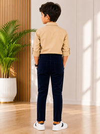 Boys Premium Navy Blue Slim Fit Velvet-Texture Jeans
