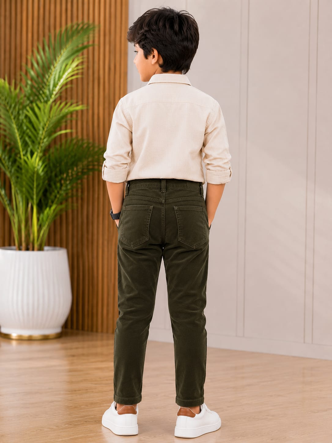 Boys Premium Olive Green Slim Fit Jeans