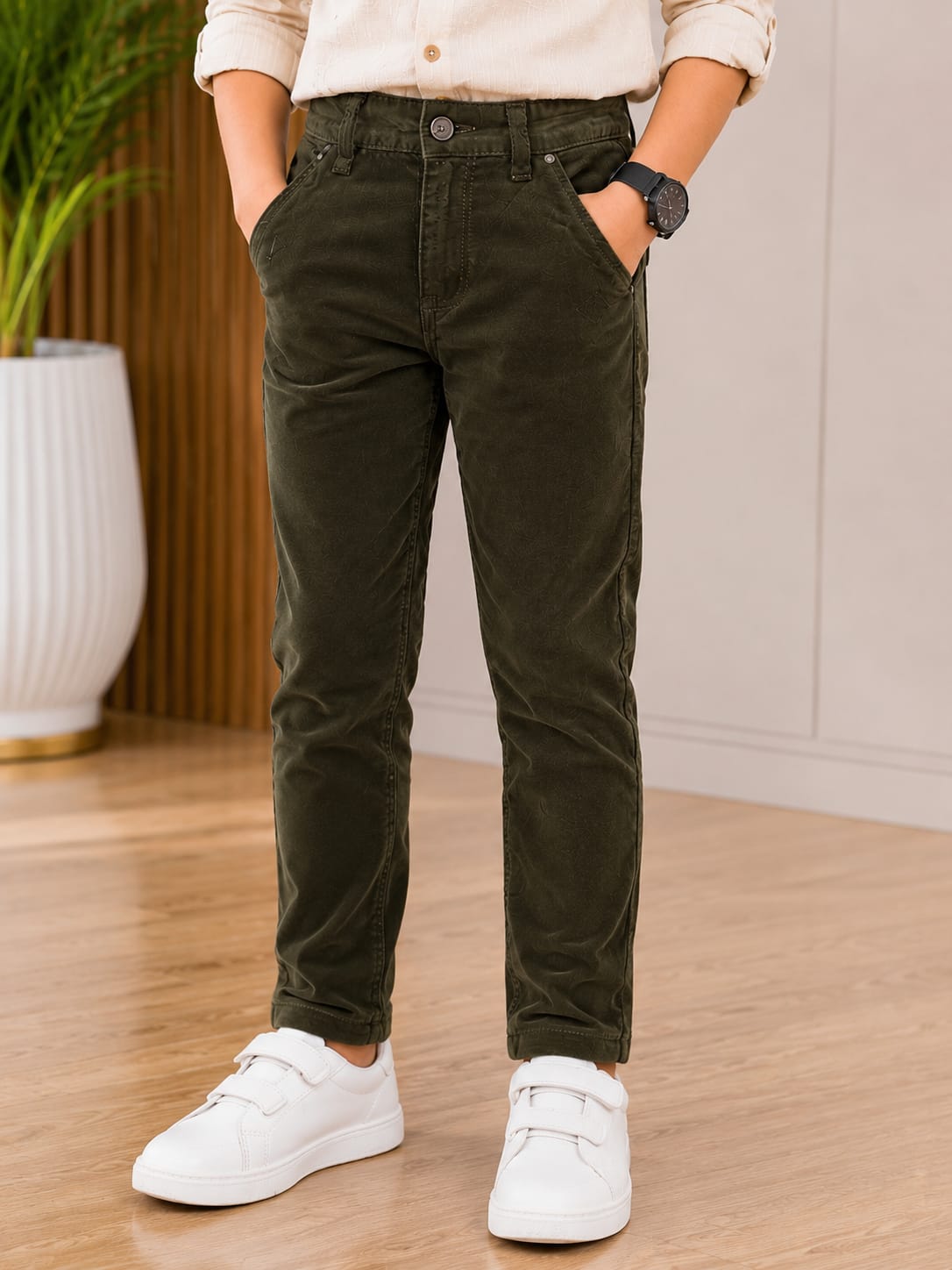 Boys Premium Olive Green Slim Fit Jeans