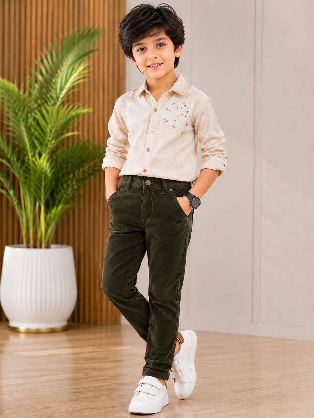Boys Premium Olive Green Slim Fit Jeans