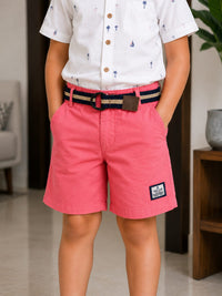 Boys Premium Coral Pink Cotton Chino Shorts with Webbing Belt