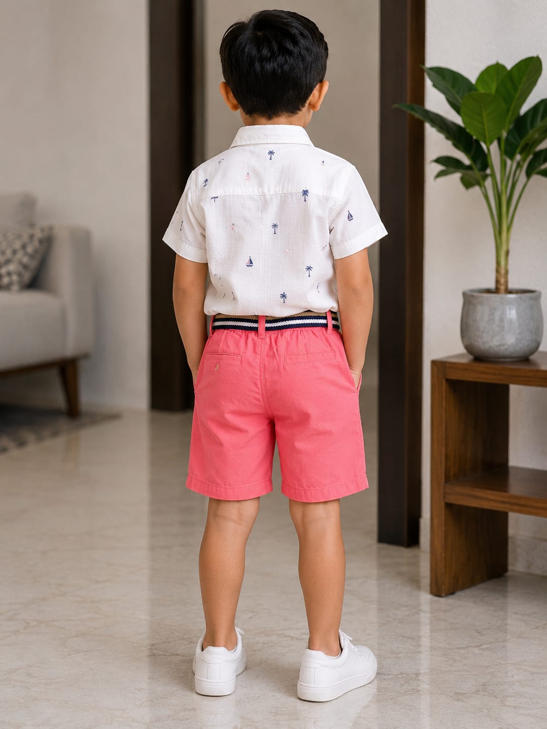 Boys Premium Coral Pink Cotton Chino Shorts with Webbing Belt