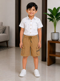 Boys Premium Khaki Cargo Shorts with Comfort Drawstring Waist