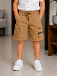 Boys Premium Khaki Cargo Shorts with Comfort Drawstring Waist