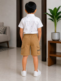 Boys Premium Khaki Cargo Shorts with Comfort Drawstring Waist