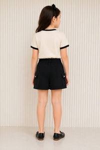 Girls Premium Black Denim Button-Front Skort