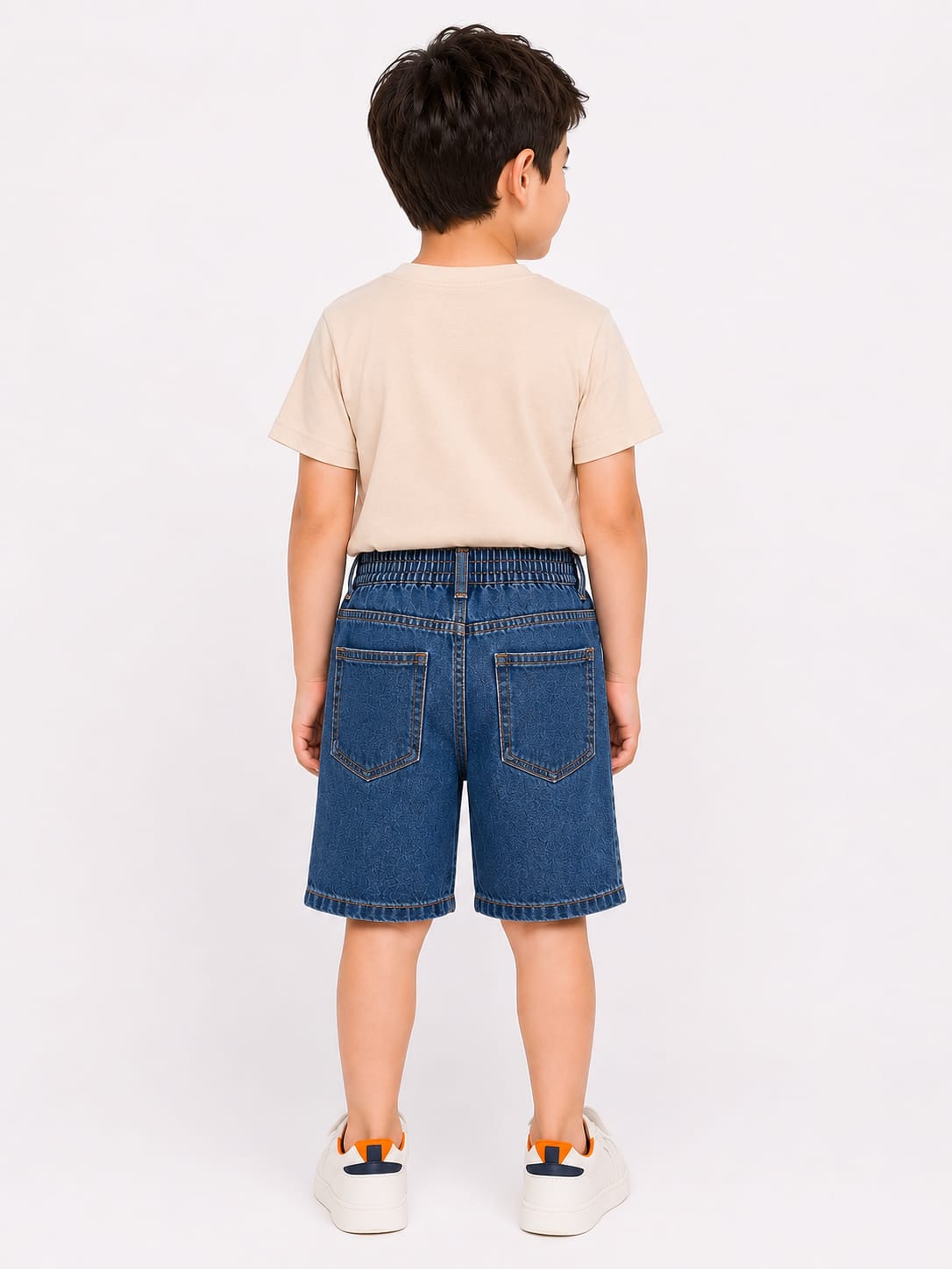 Boys Premium Mid-Wash Denim Cargo Shorts with Webbing Belt