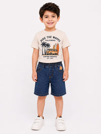 Boys Premium Mid-Wash Denim Cargo Shorts with Webbing Belt