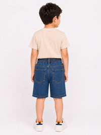 Boys Premium Mid-Wash Denim Cargo Shorts with Webbing Belt