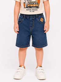 Boys Premium Mid-Wash Denim Cargo Shorts with Webbing Belt