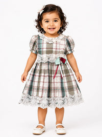 Girls Vintage Plaid Embroidered Lace Frock