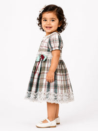Girls Vintage Plaid Embroidered Lace Frock