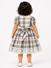 Girls Vintage Plaid Embroidered Lace Frock