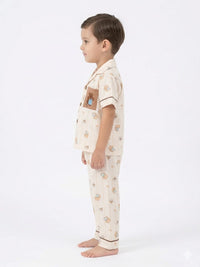 Charming Kids' Teddy Bear Print Nightwear Set – Cream & Brown