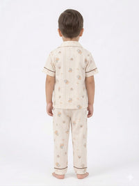Charming Kids' Teddy Bear Print Nightwear Set – Cream & Brown